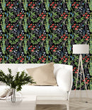 Modish Dark Wallpaper with Meadow Flowers Smart