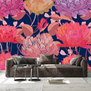 Dark Blue Wallpaper with Peonies