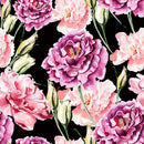 Fashionable Black Wallpaper with Pink Flowers