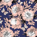 Fashionable Dark Blue Wallpaper with Pink Flowers Tasteful