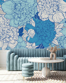 Modish Modern Blue Peonies Wallpaper
