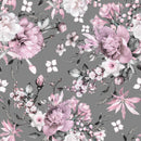 Voguish Modern Grey Wallpaper with Pink Flowers