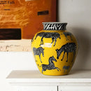 Zebra yellow vase with artificial flowers for desk decoration