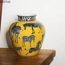 Zebra yellow vase with artificial flowers for desk decoration