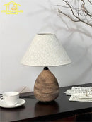 Zen earthy textured ceramic jar led table lamp for living room