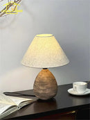 Zen earthy textured ceramic jar led table lamp for living room