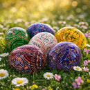 6 Basic Geometric Ukrainian Wooden Easter Eggs Pysanky