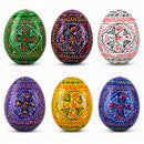 6 Hand Painted Geometric Ukrainian Wooden Easter Eggs Pysanky