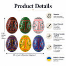 6 Hand Painted Geometric Ukrainian Wooden Easter Eggs Pysanky