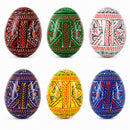 6 Hand Painted Geometric Ukrainian Wooden Easter Eggs Pysanky