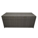 Grey Wicker Patio Deck Box with 113 Gallon Storage and Metal Frame