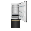 ZLINE 30" Autograph 16.1 cu. ft. 2-Door Bottom Freezer Fridge Water/Ice Dispenser Black Stainless Steel Gold Accents RBIVZ-BS-30-G