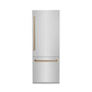 ZLINE 30" Autograph 16.1 cu. ft. 2-Door Bottom Freezer Fridge Water/Ice Dispenser Stainless Steel Champagne Bronze Accents RBIVZ-304-30-CB