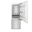 ZLINE 30” Autograph 16.1 cu. ft. 2-Door Bottom Freezer Fridge Water/Ice Dispenser Stainless Steel Gold Accents RBIVZ-304-30-G