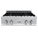 ZLINE 30" Porcelain Rangetop, DuraSnow®, 4 Brass Burners, RTS-BR-30