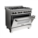 ZLINE 36" Dual Fuel Range, Snow Stainless, Snow Stainless Door, RAS-SN-36