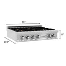 ZLINE 36" Porcelain Rangetop, DuraSnow®, 6 Brass Burners, RTS-BR-36