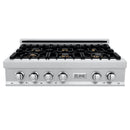 ZLINE 36" Porcelain Rangetop, DuraSnow®, 6 Brass Burners, RTS-BR-36