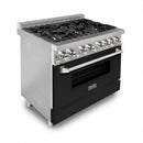ZLINE 36" Professional Dual Fuel Range, Black Matte Door, RA-BLM-36