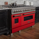 ZLINE 48" Dual Fuel Range Snow Stainless, Red Matte Door, RAS-RM-48