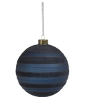 Blue Flocked Stripped Glass Ornament - Large - Final sale