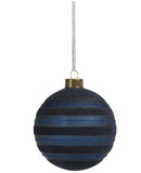 Blue Flocked Stripped Glass Ornament - Medium - Final Sale