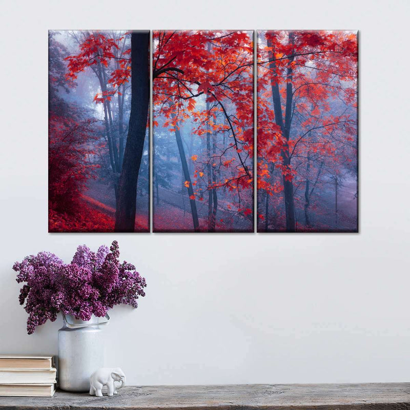 Foggy Red Maple Forest Wall Art