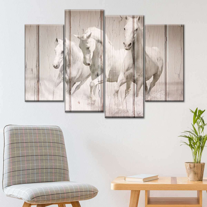 Rustic White Horses Wall Art