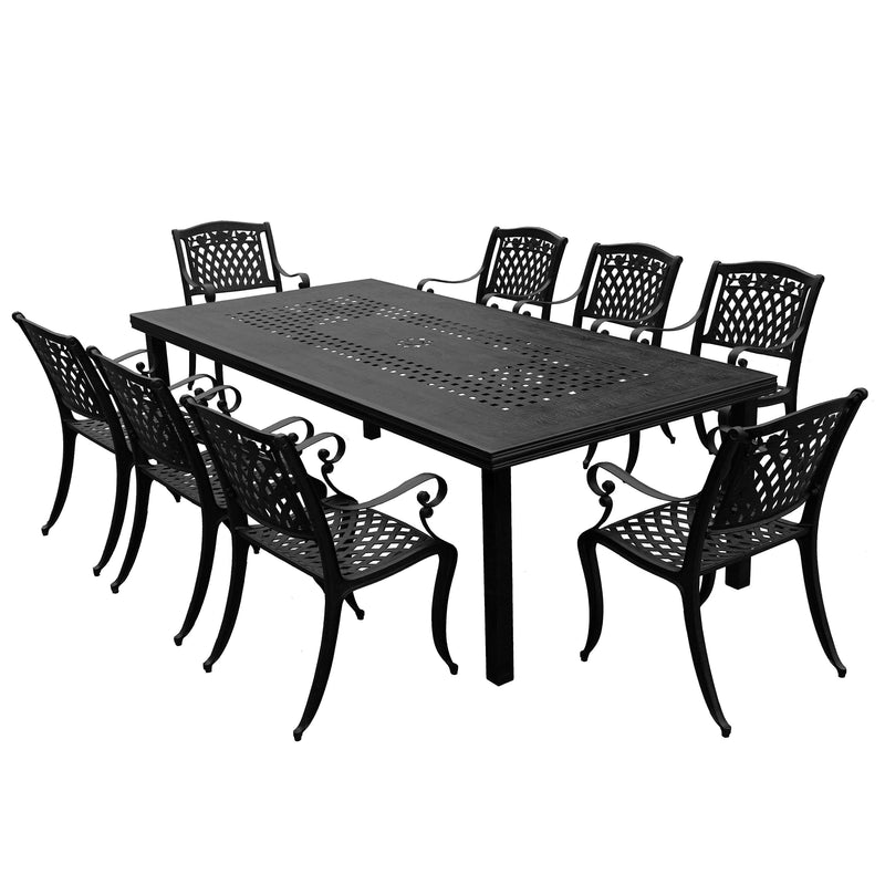 Outdoor Aluminum 9pc Rectangular Patio Dining Set with Eight Chairs