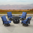 Black Aluminum Fire Table Set with Four Club Chairs