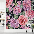 Elegant Modern Pink Flowers on Dark Wallpaper