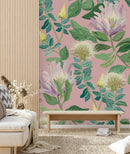 Exotic Flowers on Pink Background Wallpaper