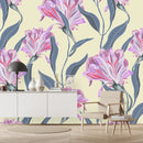 Yellow Wallpaper with Pink Flowers