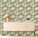 Contemporary Orange Flowers Wallpaper Tasteful