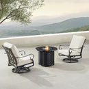 Black Aluminum Fire Table Bistro Set with Two Club Chairs