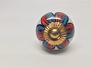 Drawer Pull Orange Blue and Gold Flower