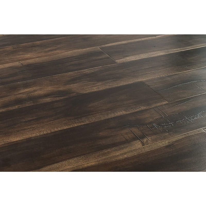 12mm laminate flooring smokey walnut AC3 textured click-lock top wide angle view