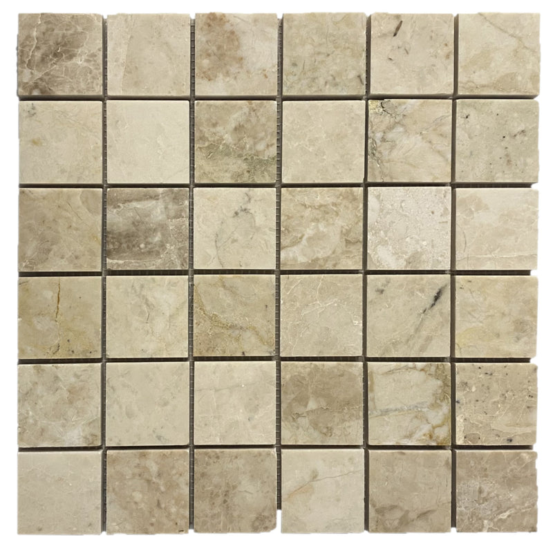 2x2 bristol cappucino mosaic tile on 12x12 mesh product shot top view