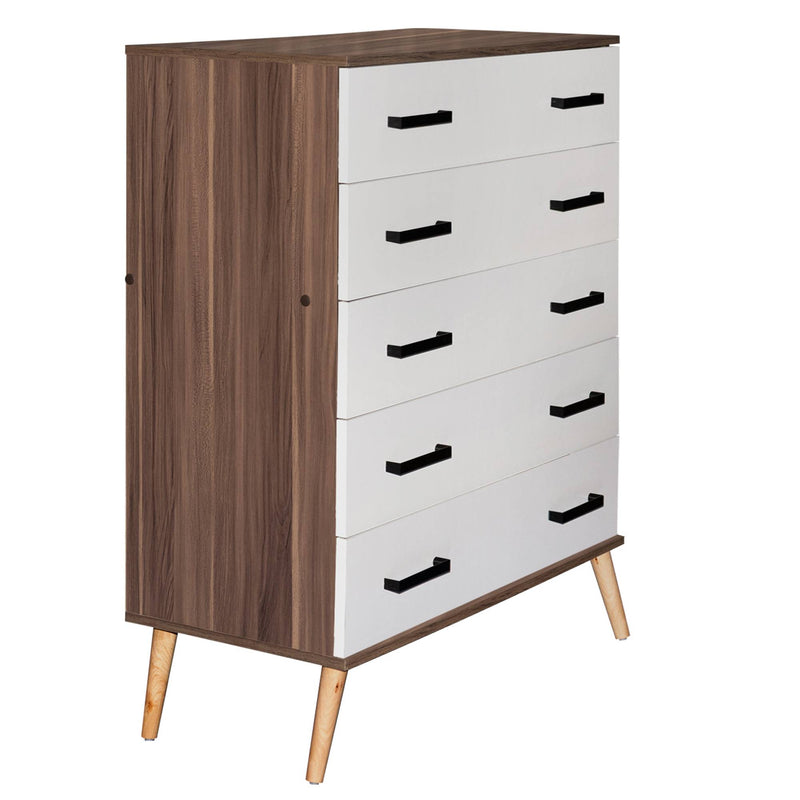 Better Home Products Eli Mid-Century Modern 5 Drawer Chest in Walnut & White product view 3