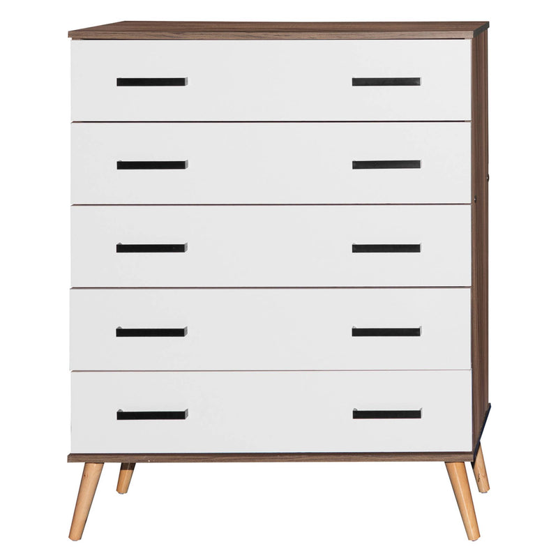 Better Home Products Eli Mid-Century Modern 5 Drawer Chest in Walnut & White product view 4