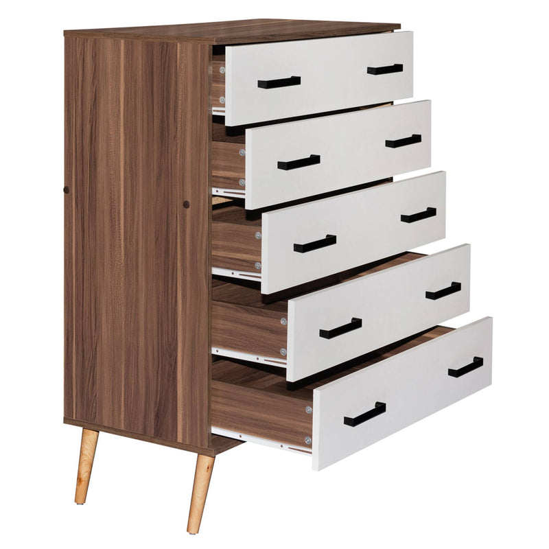 Better Home Products Eli Mid-Century Modern 5 Drawer Chest in Walnut & White product view 5