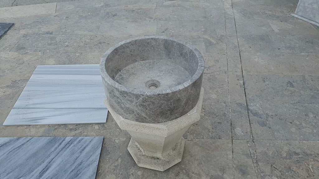 tundra grey marble vessel sink TMS04 d 16.5 h 360 video