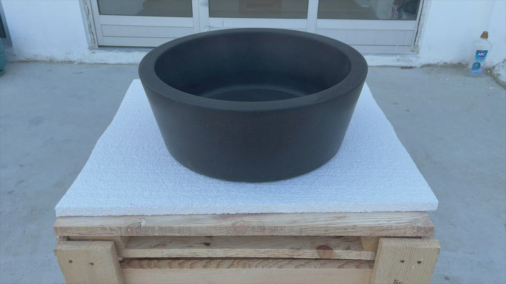 Black andesite natural stone vessel sink NTRSTC53 D16 H6 360 video