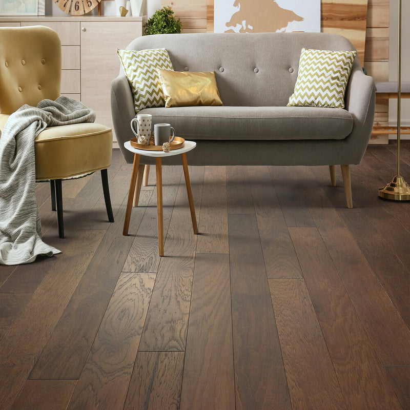 5 Ply Engineered Wood 6.5" Wide 60" RL Long Nipolo Hickory CB2072 Wirebrushed Legend Collection room shot living room view
