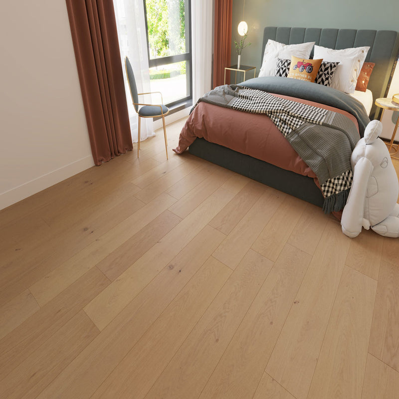7 Ply Engineered Wood 9 Wide 75 Long Plank French White Oak Rodez Lincoln Collection SHW12539WB product shot room view 2