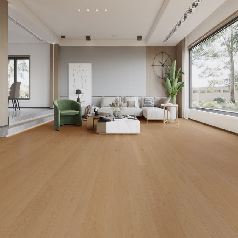 7 Ply Engineered Wood 9 Wide 75 Long Plank French White Oak Rodez Lincoln Collection SHW12539WB product shot room view