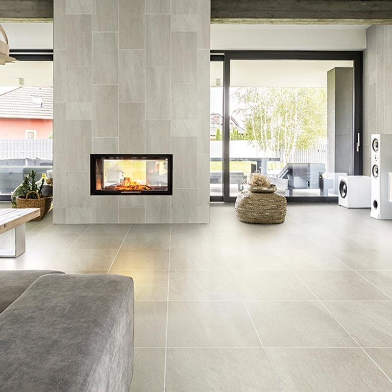 A lier grey light lappato porcelain floor and wall tile liberty us collection LUSIRSP1224163 product shot living room view with balcony