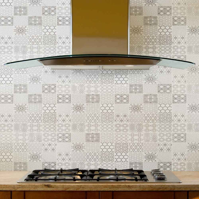 Abani stak 11.81x11.81 honed marble mesh mounted mosaic tile SMOT-ABANI-3X3H product shot kitchen view