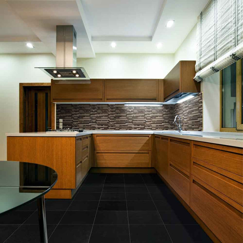 Absolute black 12 in x 12 in polished granite floor and wall tile TINDBLK1212 product shot office view