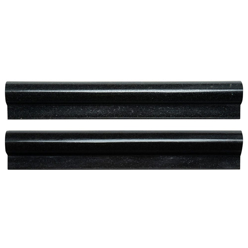 Absolute black 2x12 polished granite rail molding wall tile THDW1-MR-BLA product shot multiple tiles top view moldings